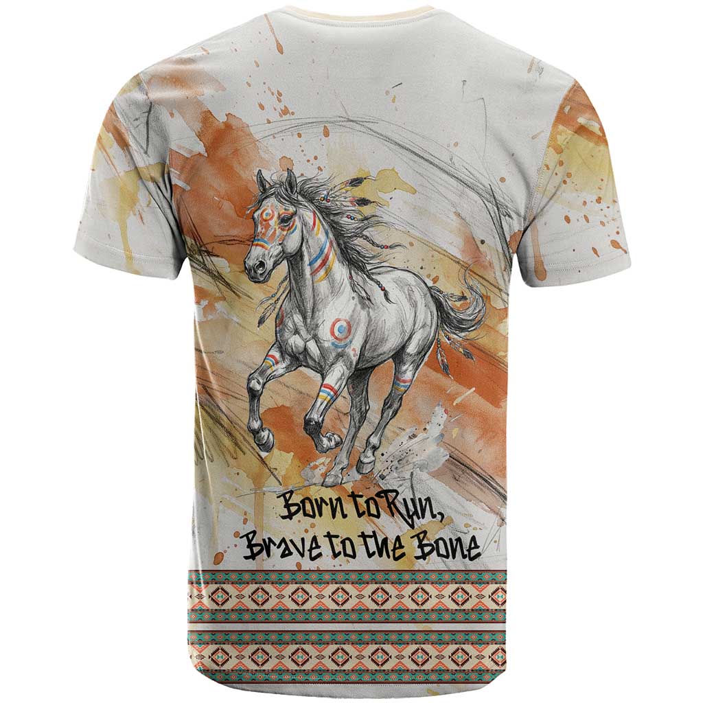 Native American Red Handprint T Shirt Watercolor Paint Splash and Brave Horse Art - Wonder Print Shop