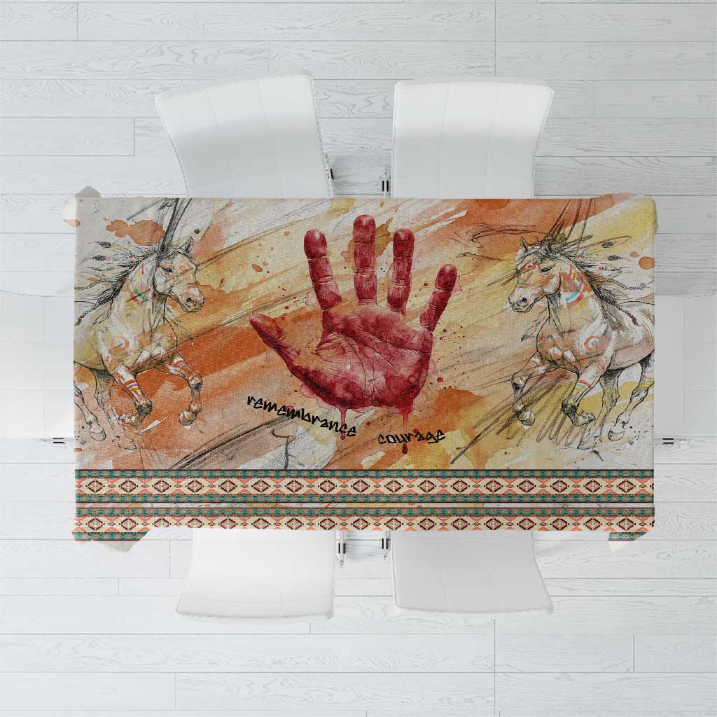 Native American Red Handprint Tablecloth Watercolor Paint Splash and Brave Horse Art - Wonder Print Shop