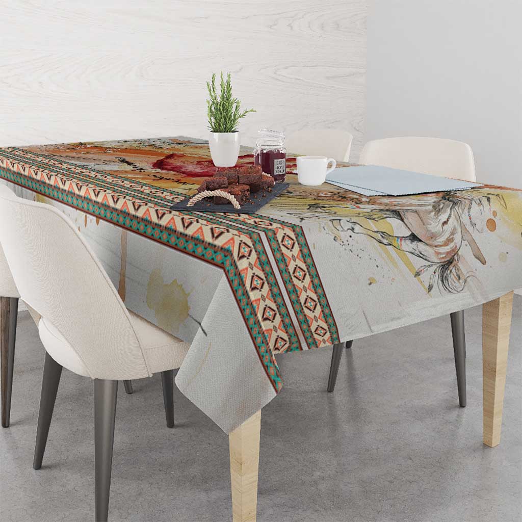 Native American Red Handprint Tablecloth Watercolor Paint Splash and Brave Horse Art - Wonder Print Shop