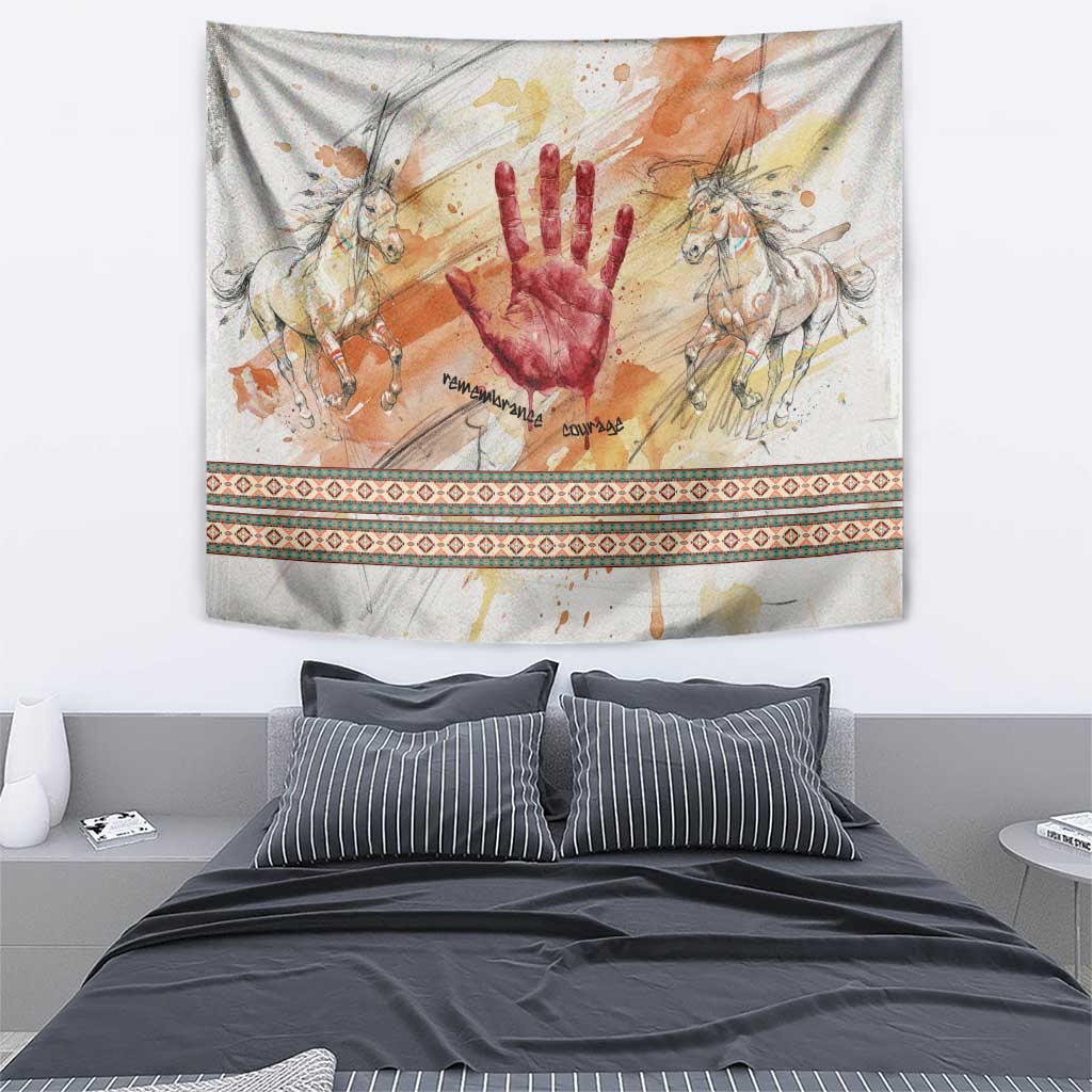 Native American Red Handprint Tapestry Watercolor Paint Splash and Brave Horse Art - Wonder Print Shop