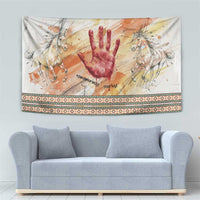 Native American Red Handprint Tapestry Watercolor Paint Splash and Brave Horse Art - Wonder Print Shop