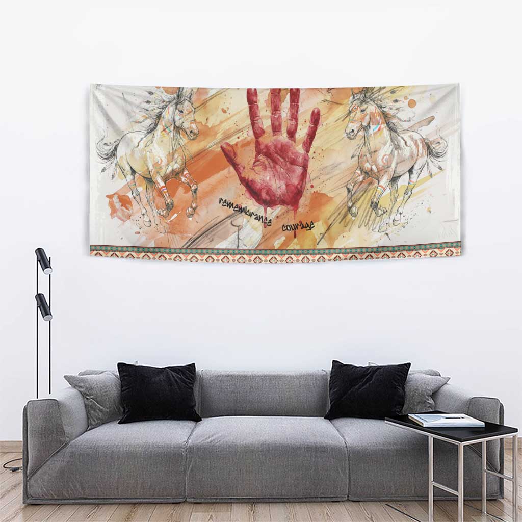 Native American Red Handprint Tapestry Watercolor Paint Splash and Brave Horse Art - Wonder Print Shop