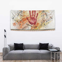 Native American Red Handprint Tapestry Watercolor Paint Splash and Brave Horse Art - Wonder Print Shop