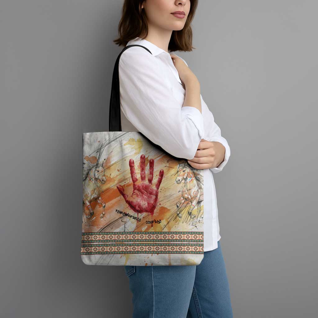 Native American Red Handprint Tote Bag Watercolor Paint Splash and Brave Horse Art - Wonder Print Shop