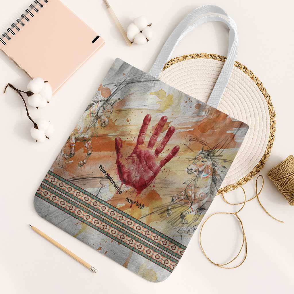 Native American Red Handprint Tote Bag Watercolor Paint Splash and Brave Horse Art - Wonder Print Shop