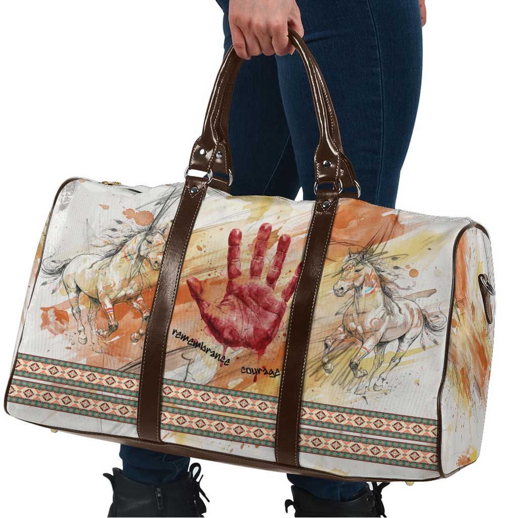 Native American Red Handprint Travel Bag Watercolor Paint Splash and Brave Horse Art - Wonder Print Shop