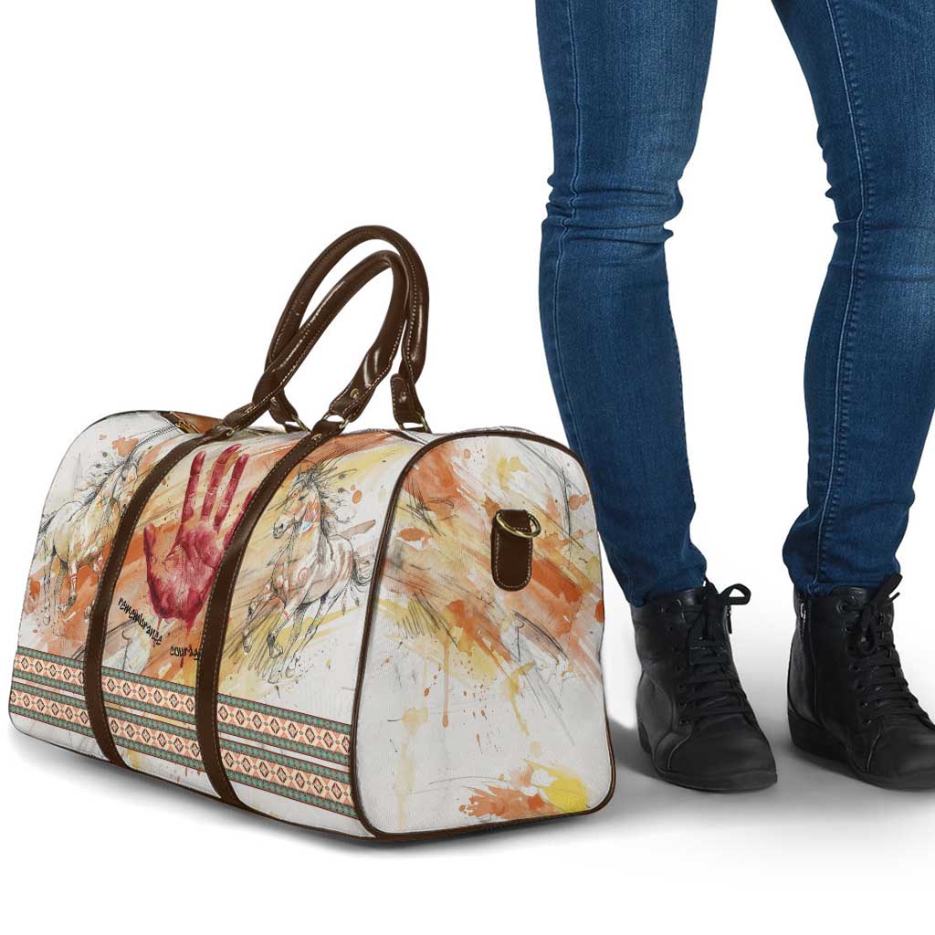 Native American Red Handprint Travel Bag Watercolor Paint Splash and Brave Horse Art - Wonder Print Shop