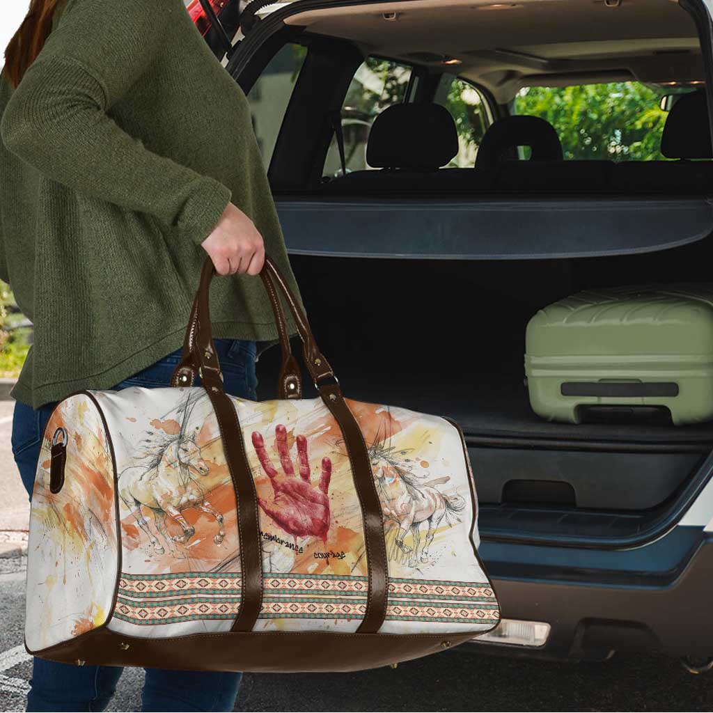 Native American Red Handprint Travel Bag Watercolor Paint Splash and Brave Horse Art - Wonder Print Shop