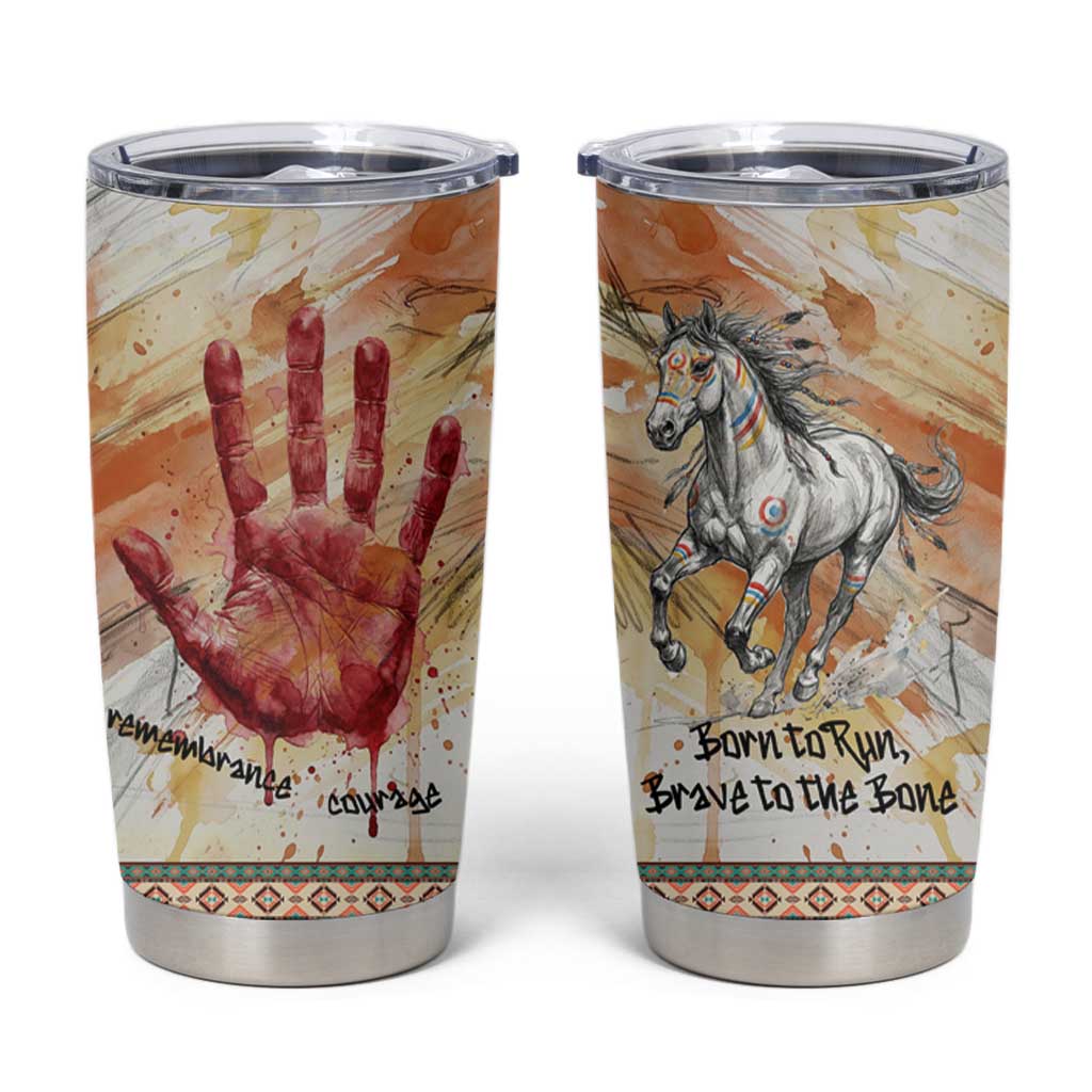 Native American Red Handprint Tumbler Cup Watercolor Paint Splash and Brave Horse Art - Wonder Print Shop