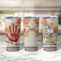 Native American Red Handprint Tumbler Cup Watercolor Paint Splash and Brave Horse Art - Wonder Print Shop