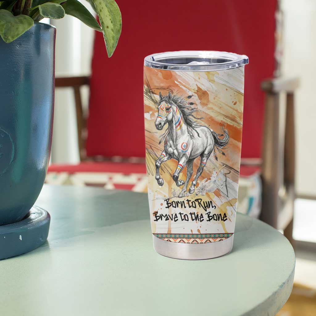 Native American Red Handprint Tumbler Cup Watercolor Paint Splash and Brave Horse Art - Wonder Print Shop