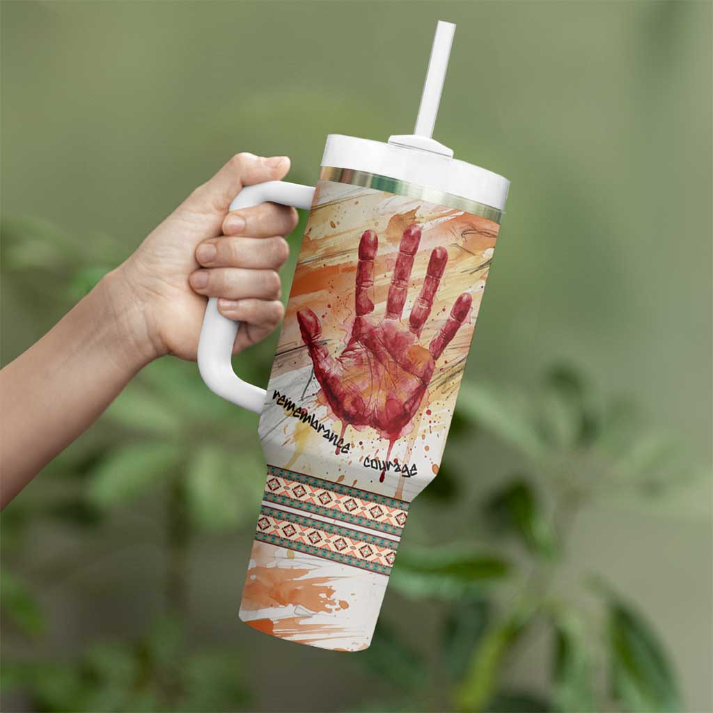 Native American Red Handprint Tumbler With Handle Watercolor Paint Splash and Brave Horse Art - Wonder Print Shop