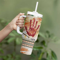 Native American Red Handprint Tumbler With Handle Watercolor Paint Splash and Brave Horse Art - Wonder Print Shop