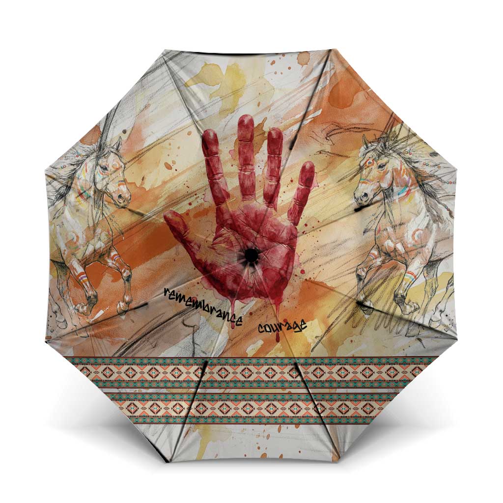 Native American Red Handprint Umbrella Watercolor Paint Splash and Brave Horse Art - Wonder Print Shop