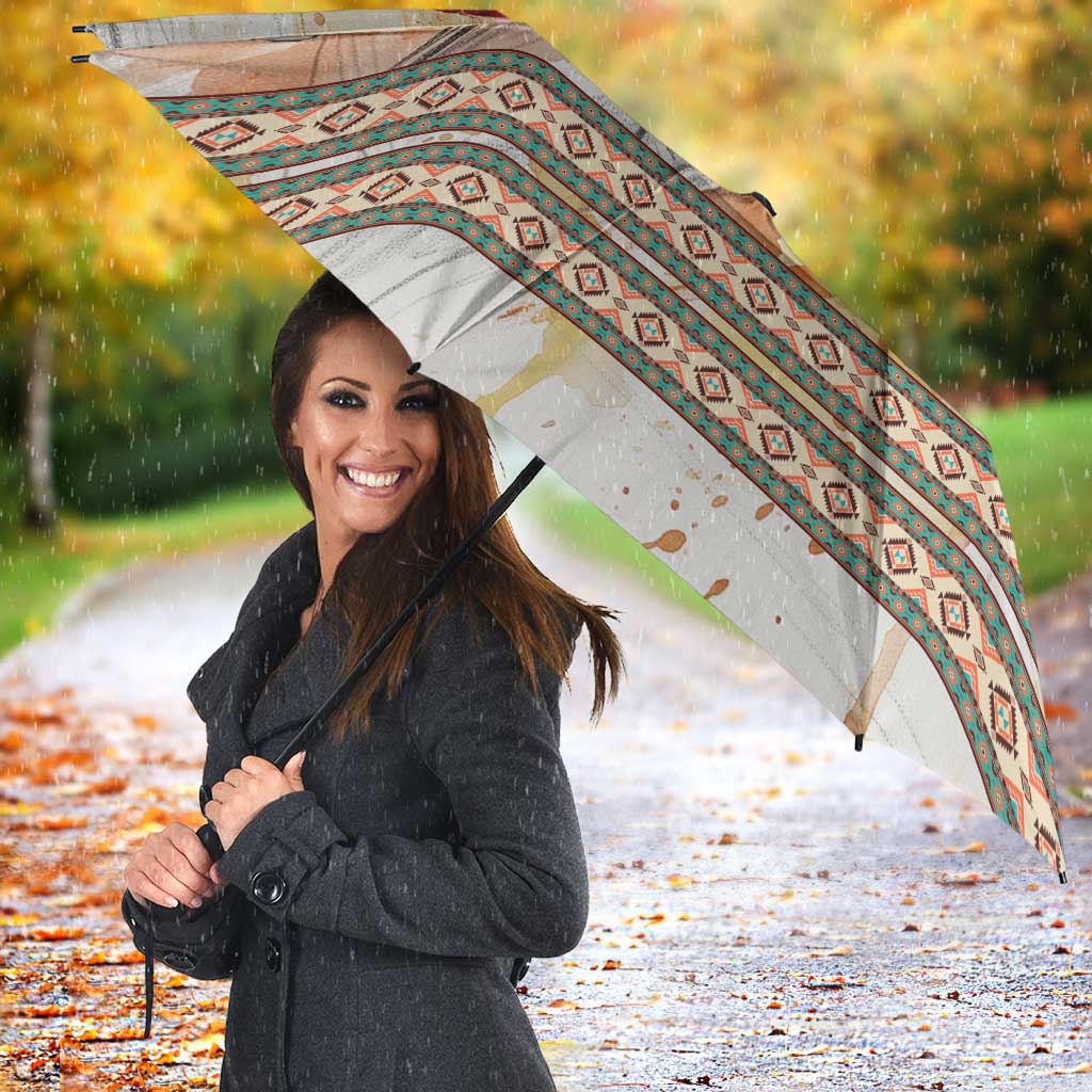 Native American Red Handprint Umbrella Watercolor Paint Splash and Brave Horse Art - Wonder Print Shop