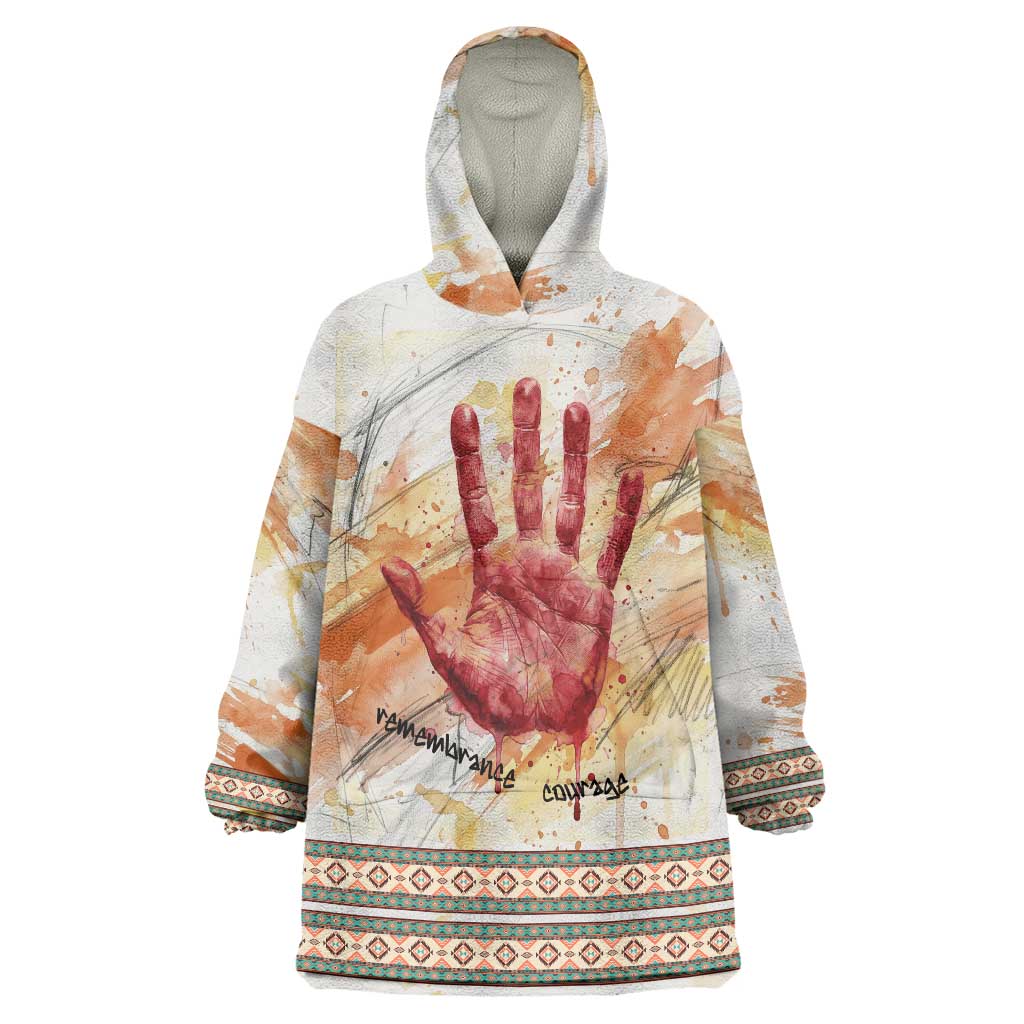 Native American Red Handprint Wearable Blanket Hoodie Watercolor Paint Splash and Brave Horse Art - Wonder Print Shop