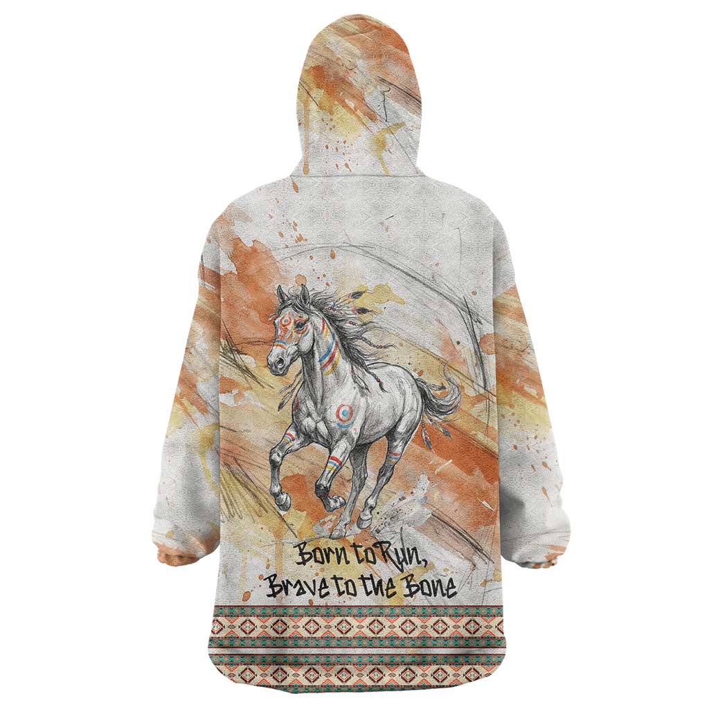 Native American Red Handprint Wearable Blanket Hoodie Watercolor Paint Splash and Brave Horse Art - Wonder Print Shop