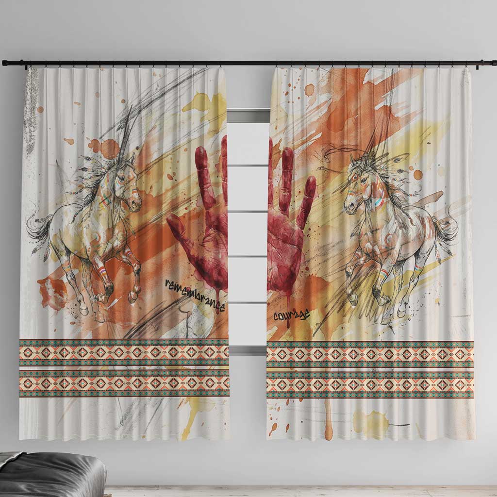 Native American Red Handprint Window Curtain Watercolor Paint Splash and Brave Horse Art - Wonder Print Shop