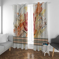 Native American Red Handprint Window Curtain Watercolor Paint Splash and Brave Horse Art - Wonder Print Shop