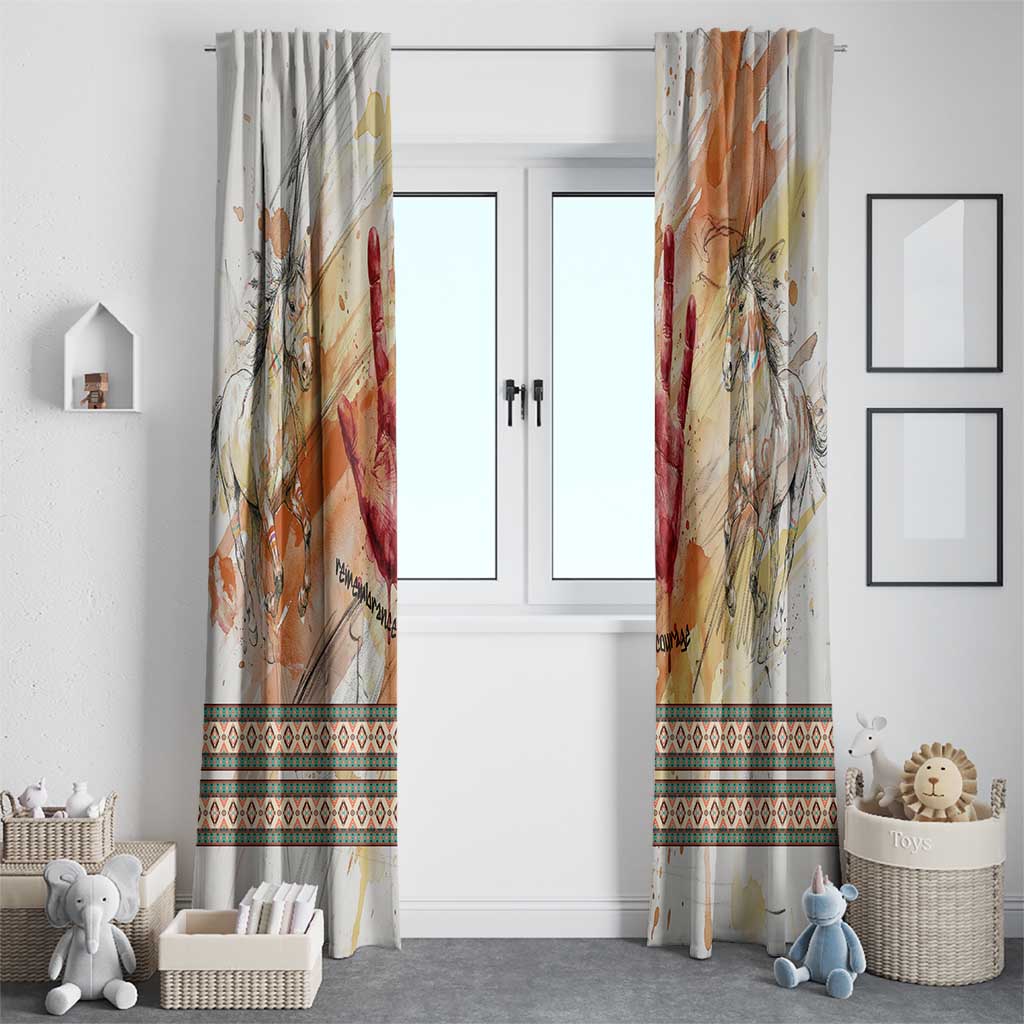 Native American Red Handprint Window Curtain Watercolor Paint Splash and Brave Horse Art - Wonder Print Shop