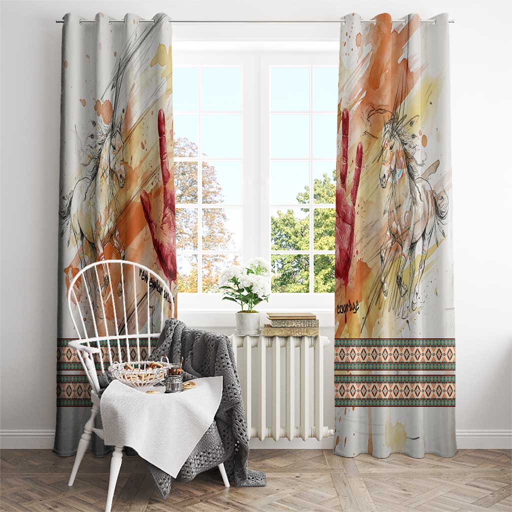 Native American Red Handprint Window Curtain Watercolor Paint Splash and Brave Horse Art - Wonder Print Shop