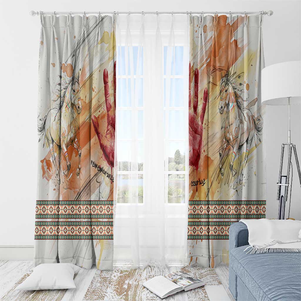 Native American Red Handprint Window Curtain Watercolor Paint Splash and Brave Horse Art - Wonder Print Shop