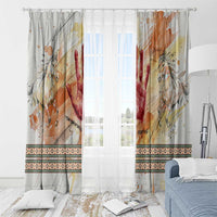 Native American Red Handprint Window Curtain Watercolor Paint Splash and Brave Horse Art - Wonder Print Shop