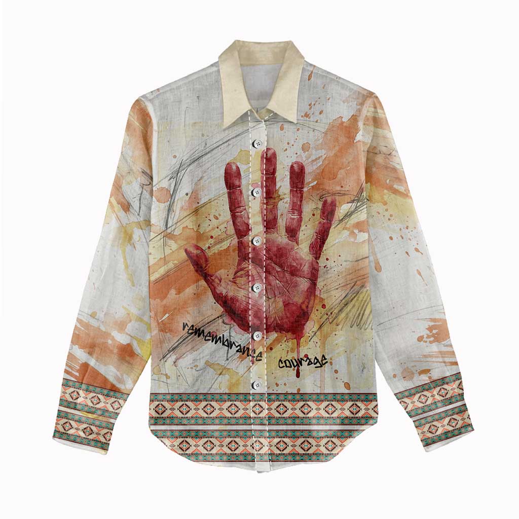 Native American Red Handprint Women Casual Shirt Watercolor Paint Splash and Brave Horse Art - Wonder Print Shop