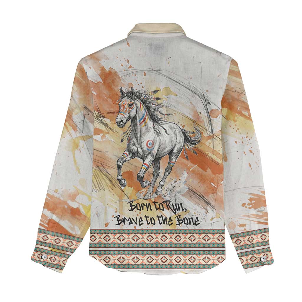 Native American Red Handprint Women Casual Shirt Watercolor Paint Splash and Brave Horse Art - Wonder Print Shop