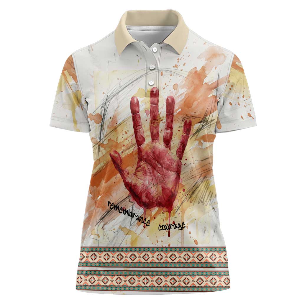 Native American Red Handprint Women Polo Shirt Watercolor Paint Splash and Brave Horse Art - Wonder Print Shop