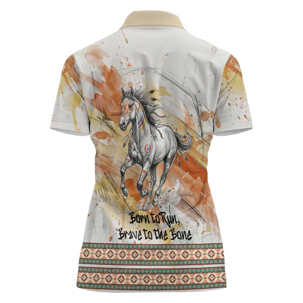 Native American Red Handprint Women Polo Shirt Watercolor Paint Splash and Brave Horse Art - Wonder Print Shop