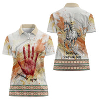 Native American Red Handprint Women Polo Shirt Watercolor Paint Splash and Brave Horse Art - Wonder Print Shop