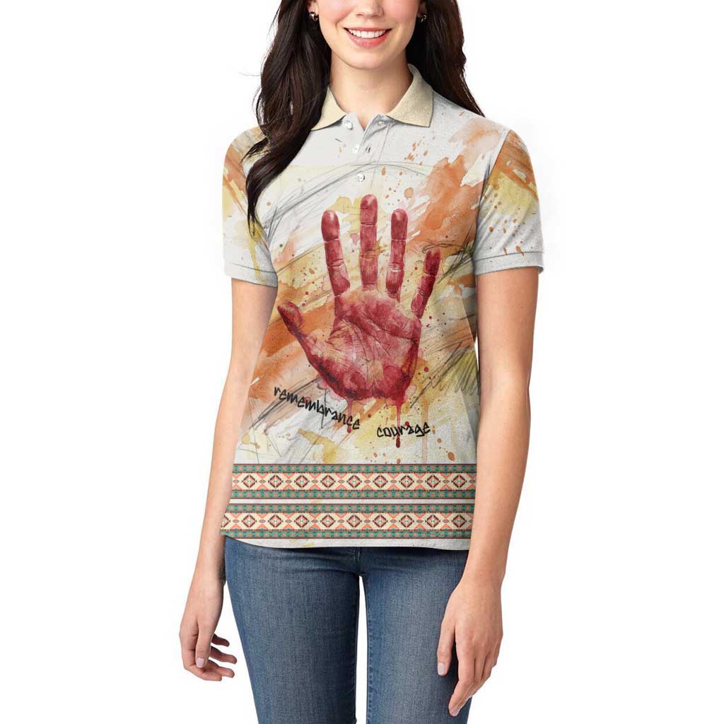 Native American Red Handprint Women Polo Shirt Watercolor Paint Splash and Brave Horse Art - Wonder Print Shop