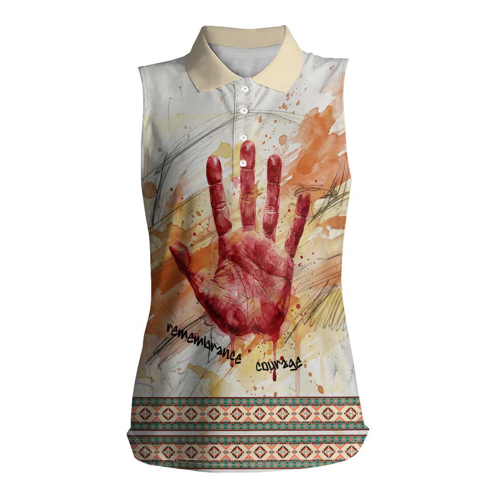 Native American Red Handprint Women Sleeveless Polo Shirt Watercolor Paint Splash and Brave Horse Art - Wonder Print Shop