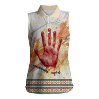 Native American Red Handprint Women Sleeveless Polo Shirt Watercolor Paint Splash and Brave Horse Art - Wonder Print Shop