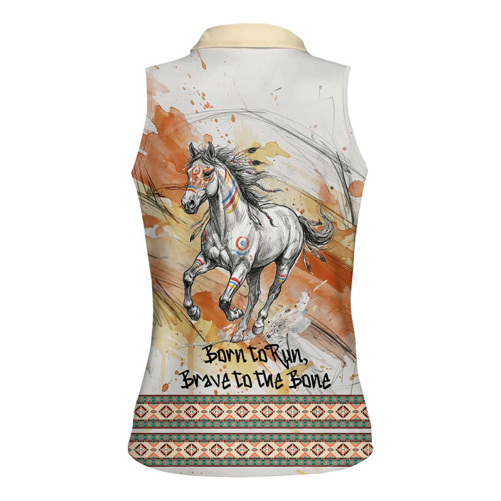 Native American Red Handprint Women Sleeveless Polo Shirt Watercolor Paint Splash and Brave Horse Art - Wonder Print Shop