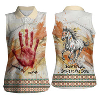 Native American Red Handprint Women Sleeveless Polo Shirt Watercolor Paint Splash and Brave Horse Art - Wonder Print Shop