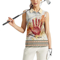 Native American Red Handprint Women Sleeveless Polo Shirt Watercolor Paint Splash and Brave Horse Art - Wonder Print Shop