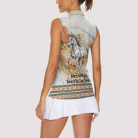 Native American Red Handprint Women Sleeveless Polo Shirt Watercolor Paint Splash and Brave Horse Art - Wonder Print Shop