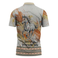 Native American Red Handprint Zipper Polo Shirt Watercolor Paint Splash and Brave Horse Art - Wonder Print Shop