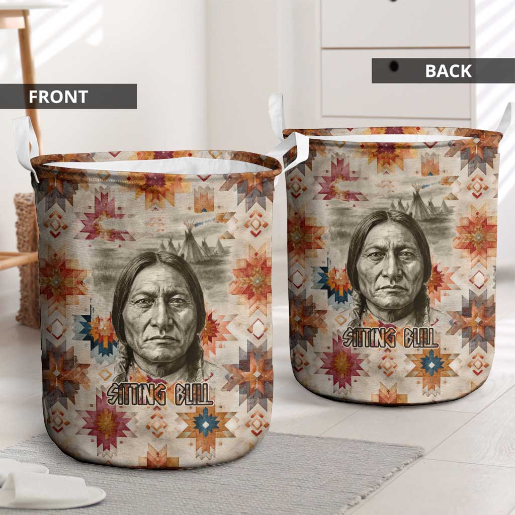 Sitting Bull Portrait Laundry Basket Native American Tipi with Feathers and Spears Indigenous Pride - Wonder Print Shop