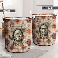 Sitting Bull Portrait Laundry Basket Native American Tipi with Feathers and Spears Indigenous Pride - Wonder Print Shop