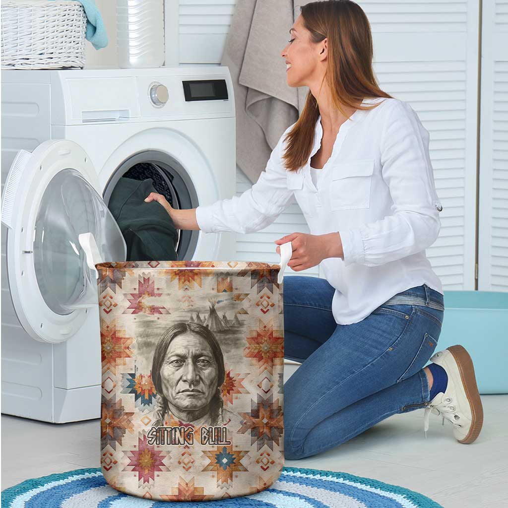 Sitting Bull Portrait Laundry Basket Native American Tipi with Feathers and Spears Indigenous Pride - Wonder Print Shop