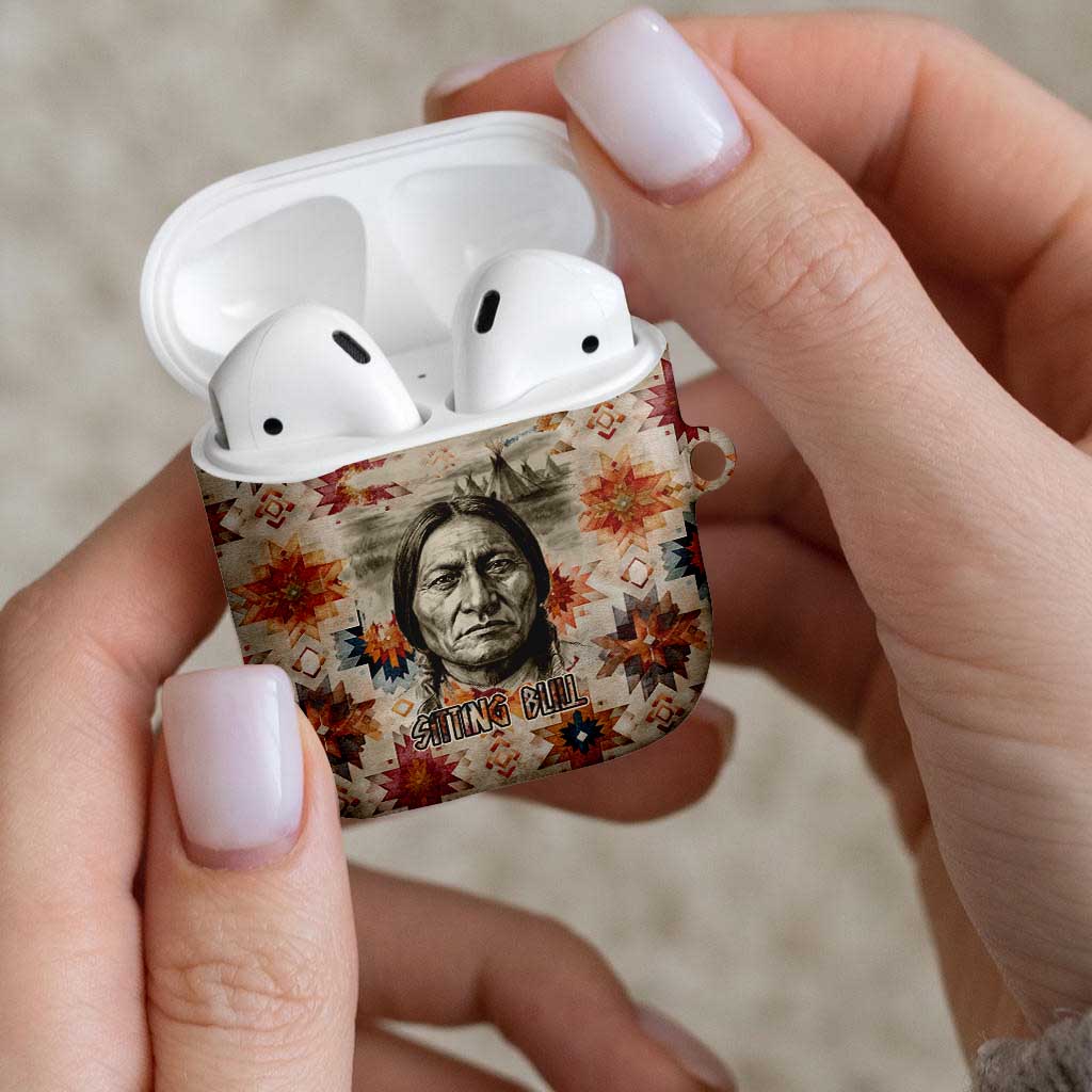 Sitting Bull Portrait AirPods Case Native American Tipi with Feathers and Spears Indigenous Pride - Wonder Print Shop