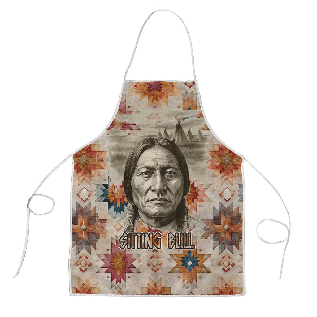 Sitting Bull Portrait Apron Native American Tipi with Feathers and Spears Indigenous Pride - Wonder Print Shop