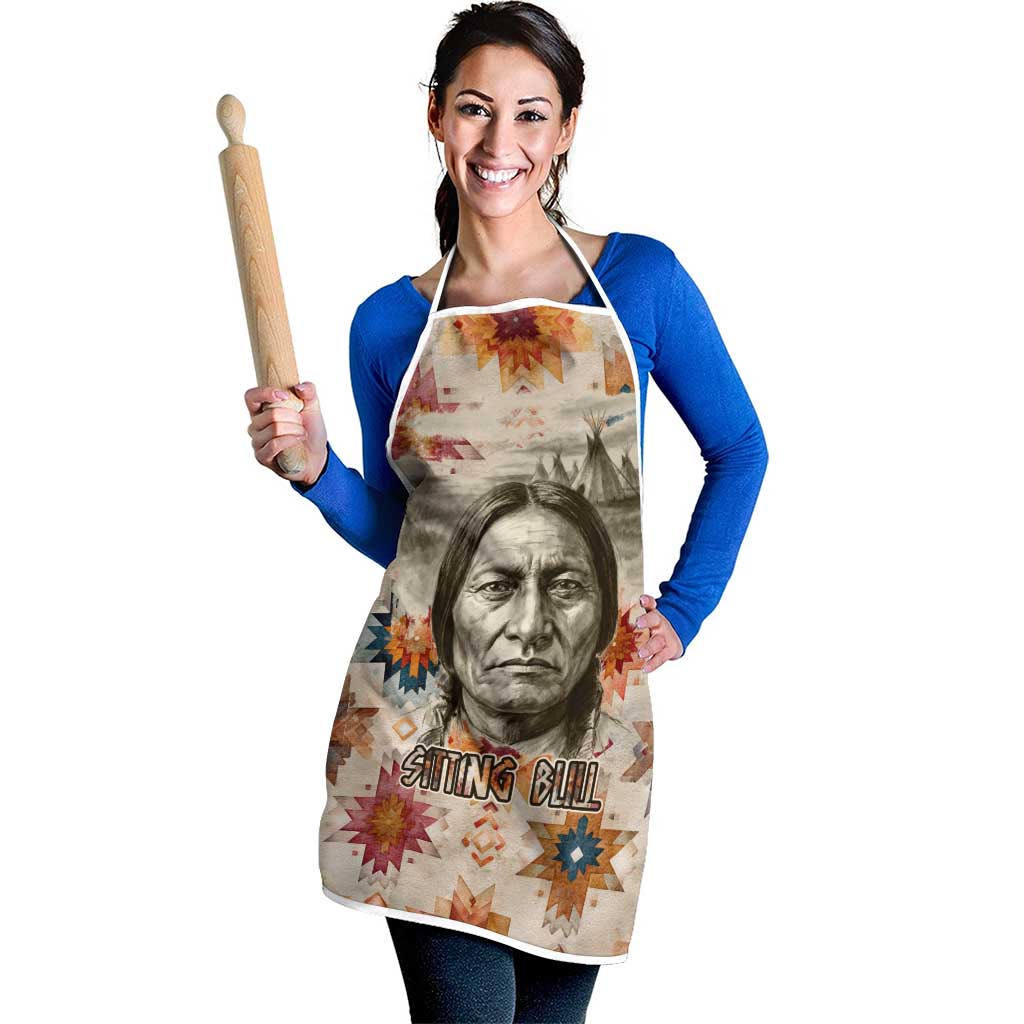 Sitting Bull Portrait Apron Native American Tipi with Feathers and Spears Indigenous Pride - Wonder Print Shop