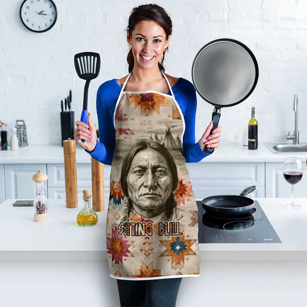 Sitting Bull Portrait Apron Native American Tipi with Feathers and Spears Indigenous Pride - Wonder Print Shop