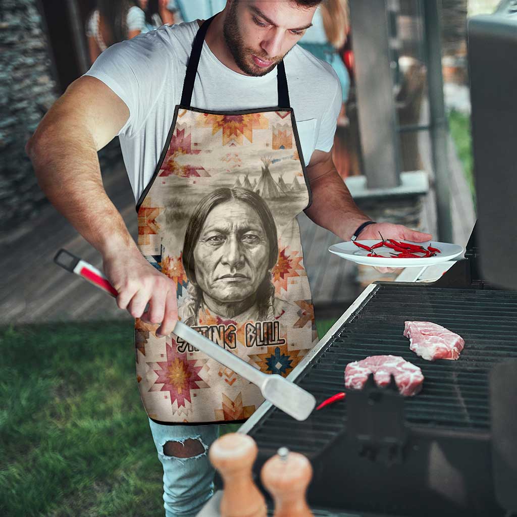Sitting Bull Portrait Apron Native American Tipi with Feathers and Spears Indigenous Pride - Wonder Print Shop