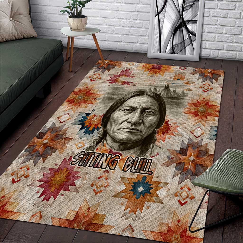 Sitting Bull Portrait Area Rug Native American Tipi with Feathers and Spears Indigenous Pride - Wonder Print Shop