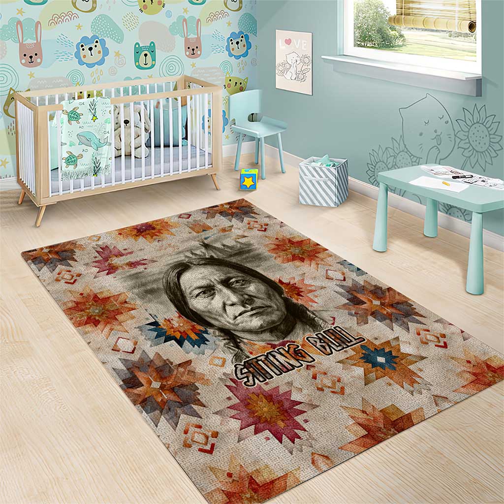 Sitting Bull Portrait Area Rug Native American Tipi with Feathers and Spears Indigenous Pride - Wonder Print Shop